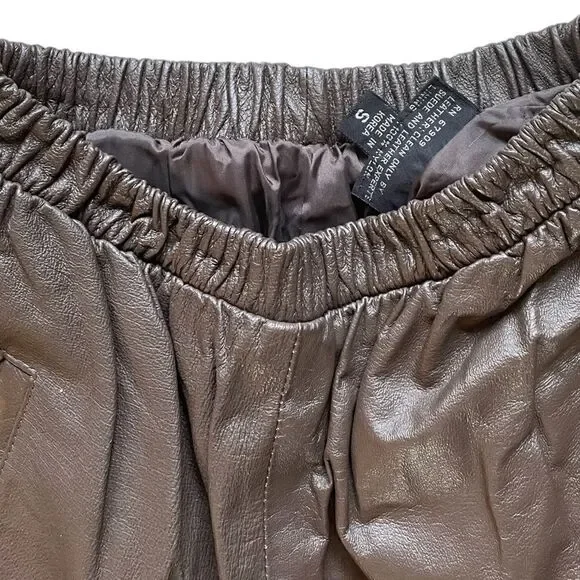 Chocolate Brown Genuine Leather High-Waisted Joggers Size:Small